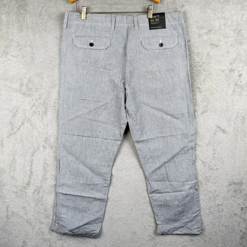 Banana Republic Pants Mens 34x30‎ Gray White PInstripe Straight Fit Linen NWT